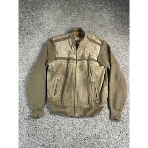 VINTAGE Oakton Ltd Jacket Mens Large Brown Suede Leather Knit Bomber Korea 90s